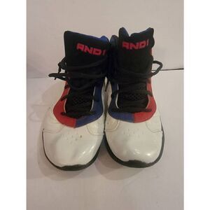 And1 Boy's White Blue Red High Top Lace Up Basketball Athletic Shoes Size 4